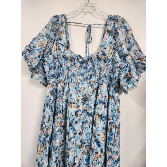 By Anthropologie Short-Sleeve Smocked Babydoll Midi Dress Size XL B32 - Picture 7 of 11